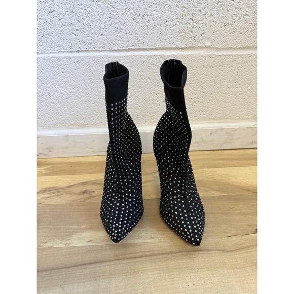 CATHERINE MALANDRINO black mesh rhinestone studded stretch pointed booties boots - Picture 7 of 7